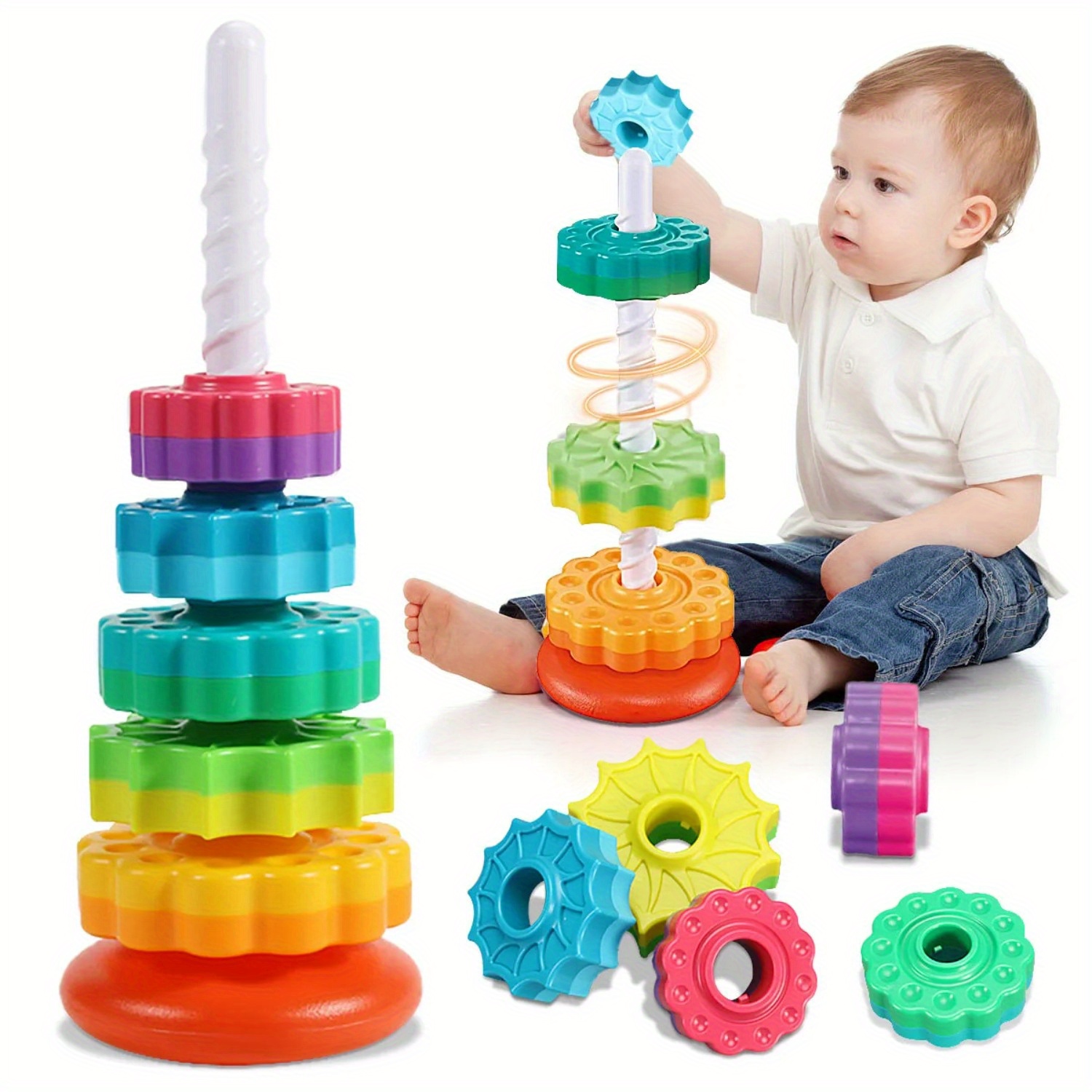 Toddler Learning Tower - Tour arc-en-ciel rotative, jouet de Puzzle